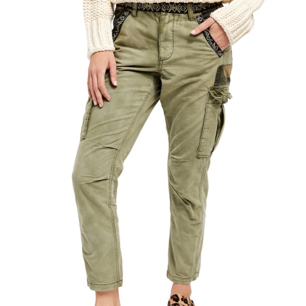 Free People Wild Nothing Olive Green Cropped Cargo Pants NWOT